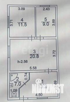 Дом 62м², 1-этажный, участок 7 сот.  