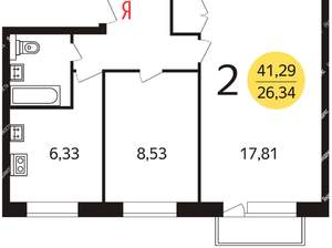 2-к квартира, на длительный срок, 41м2, 4/4 этаж