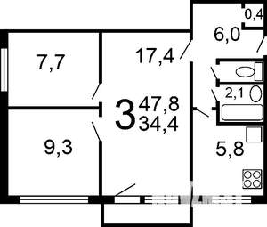 3-к квартира, на длительный срок, 48м2, 1/5 этаж