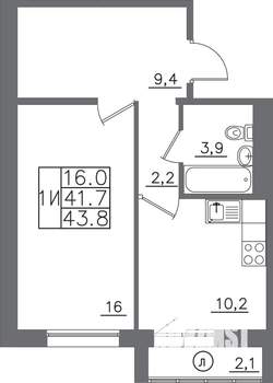 1-к квартира, вторичка, 44м2, 12/14 этаж