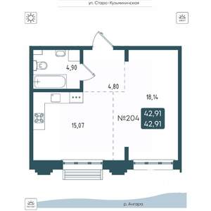 1-к квартира, вторичка, 43м2, 10/20 этаж