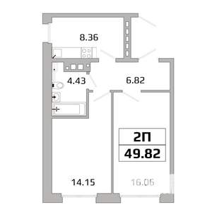 2-к квартира, вторичка, 50м2, 2/16 этаж