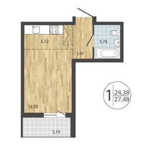 1-к квартира, строящийся дом, 27м2, 19/19 этаж