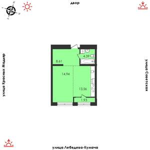 1-к квартира, строящийся дом, 43м2, 10/14 этаж