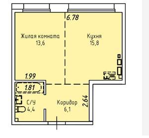 1-к квартира, вторичка, 40м2, 15/19 этаж