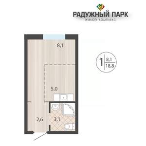 1-к квартира, вторичка, 19м2, 1/16 этаж