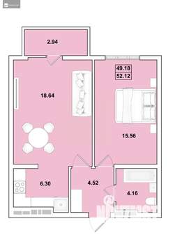 2-к квартира, вторичка, 52м2, 14/16 этаж