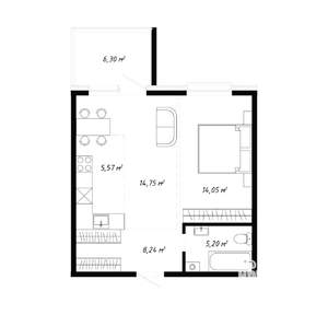 2-к квартира, вторичка, 50м2, 1/19 этаж