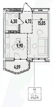 1-к квартира, вторичка, 38м2, 13/19 этаж