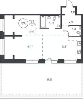 2-к квартира, вторичка, 134м2, 2/19 этаж