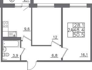 2-к квартира, вторичка, 51м2, 7/14 этаж