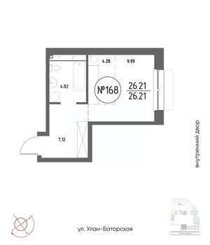 1-к квартира, строящийся дом, 26м2, 5/19 этаж