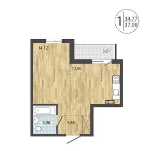1-к квартира, строящийся дом, 38м2, 9/19 этаж