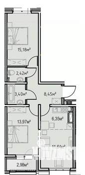 2-к квартира, вторичка, 64м2, 2/13 этаж