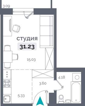 1-к квартира, вторичка, 31м2, 11/9 этаж