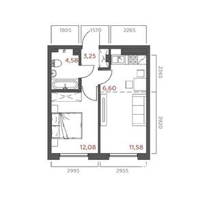 1-к квартира, строящийся дом, 38м2, 2/19 этаж