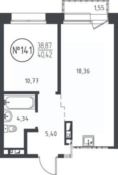 1-к квартира, вторичка, 40м2, 7/10 этаж
