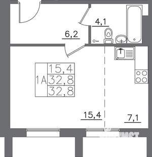 1-к квартира, вторичка, 33м2, 1/9 этаж