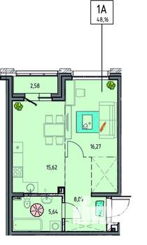 1-к квартира, вторичка, 48м2, 2/18 этаж