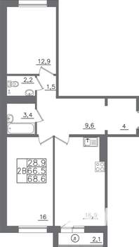 2-к квартира, вторичка, 69м2, 3/14 этаж