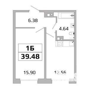 1-к квартира, вторичка, 39м2, 12/16 этаж