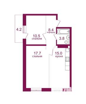 2-к квартира, вторичка, 60м2, 5/12 этаж