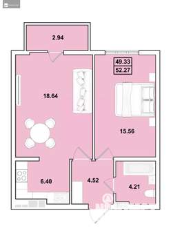 2-к квартира, вторичка, 52м2, 6/16 этаж