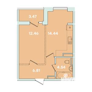 1-к квартира, вторичка, 42м2, 9/16 этаж