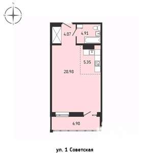 1-к квартира, строящийся дом, 51м2, 2/15 этаж