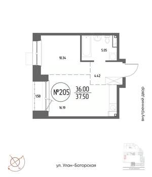 1-к квартира, строящийся дом, 38м2, 9/19 этаж