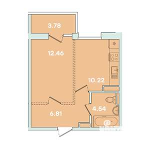 1-к квартира, вторичка, 38м2, 15/16 этаж