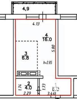 Студия квартира, вторичка, 33м2, 1/16 этаж