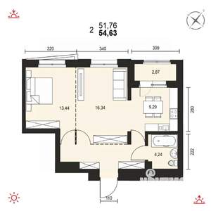 2-к квартира, вторичка, 55м2, 10/14 этаж