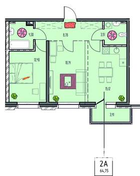 2-к квартира, вторичка, 65м2, 3/14 этаж