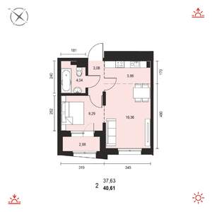 2-к квартира, вторичка, 41м2, 2/14 этаж