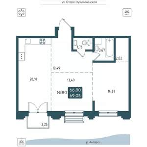 2-к квартира, вторичка, 69м2, 11/20 этаж