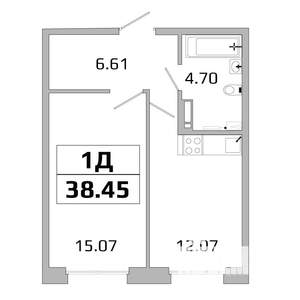 1-к квартира, вторичка, 38м2, 15/16 этаж