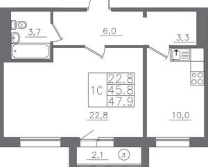 1-к квартира, вторичка, 48м2, 7/14 этаж