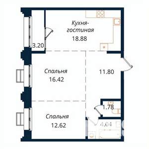 2-к квартира, строящийся дом, 69м2, 9/18 этаж
