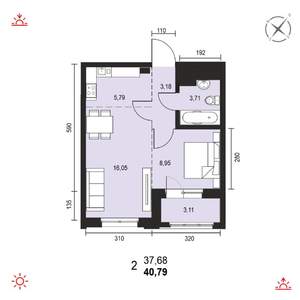 2-к квартира, вторичка, 41м2, 18/19 этаж