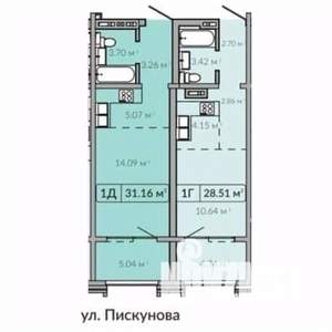 1-к квартира, строящийся дом, 31м2, 15/18 этаж