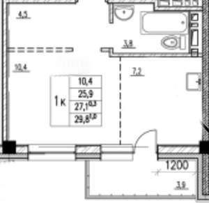 1-к квартира, вторичка, 30м2, 11/12 этаж
