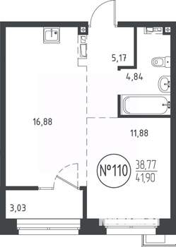 1-к квартира, вторичка, 41м2, 8/10 этаж