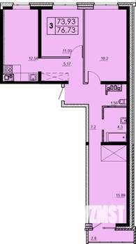 3-к квартира, строящийся дом, 77м2, 15/18 этаж