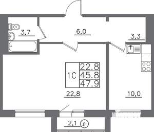 1-к квартира, вторичка, 48м2, 14/14 этаж