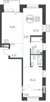 2-к квартира, вторичка, 63м2, 7/10 этаж