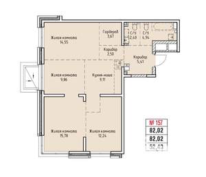 4-к квартира, строящийся дом, 82м2, 2/19 этаж