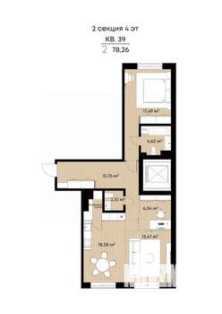 2-к квартира, вторичка, 78м2, 4/9 этаж