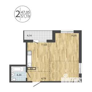 2-к квартира, строящийся дом, 51м2, 12/19 этаж