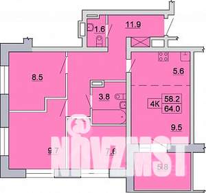 4-к квартира, строящийся дом, 63м2, 5/13 этаж
